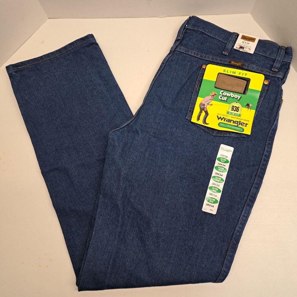 Wrangler 936 Cowboy Cut Slim Fit Jeans Men's 38x34 100% Cotton